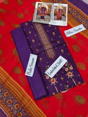Noor e Azal 3 Piece Embroidered Lawn W-16
