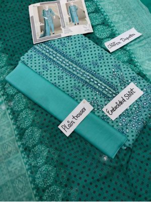 Noor e Azal 3 Piece Embroidered Lawn W-18